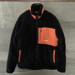 サブサエティー ボア フリースジャケット ロゴ 刺繍 スタンドカラー 黒 羽織