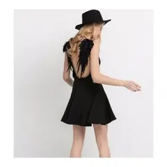 キャミドレス 羽 海外セレブ ブラック XLサイズ