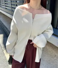 ワイドネックZIPカーディガン　2 ベージュ