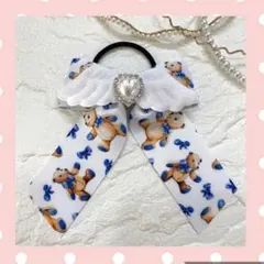 ♡ ヘアゴム  リボン　量産型　ハンドメイド　♡ エンジェルパールハート