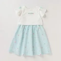 【メゾピアノ】新品　ギンガムスウィーツドッキングワンピース 110