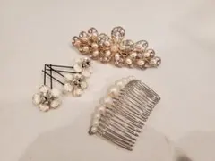 結婚式 ウェディング パールとクリスタルのヘアアクセサリーセット