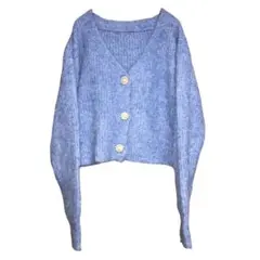 グレイル　カーディガン　フリーサイズ　モヘア　ブルー　ショート丈　おしゃれボタン