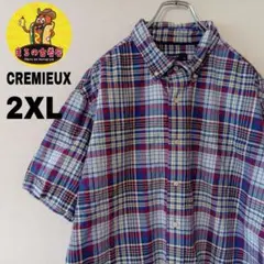 USA古着 CREMIEUX　半袖ボタンシャツ2XL ブルーレッド　チェック