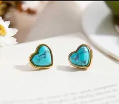 ターコイズピアス　ゴールド　18k レディース　ヴィンテージ　ボヘミアン　ハートのサムネイル