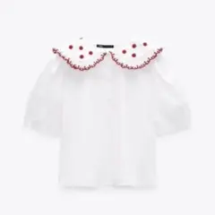 ZARA 刺繍ポプリンシャツ　ブラウス パフスリーブ