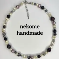 パール　ビーズネックレス　アンティーク　パープル　古着　個性派　シルバー