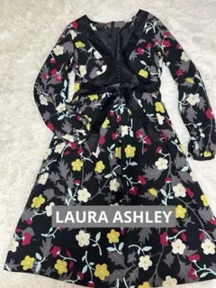 美品！ローラアシュレイ　ワンピース　花柄　ウエストリボントリム部分シルク100%