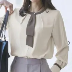 ロペピクニック　ジョーゼット配色ボウタイ風ブラウス