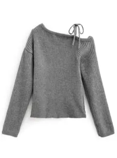 ⭐︎新品未使用⭐︎GRLワンショルダーリボンリブニットトップス[th004]