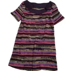 Rough Rare マルチカラー ストライプ 半袖チュニック レトロ 綿100