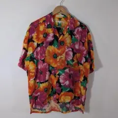 90s PERRY ELLIS 総柄半袖レーヨンシャツ M 花柄 古着のサムネイル