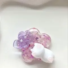 レジン　ヘアゴム　ブローチ　紫陽花と猫ちゃん　桜ピンク◡̈♥︎
