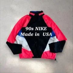 USA製NIKE90’sナイロンジャケットM黒青白レトロスポーツ短丈