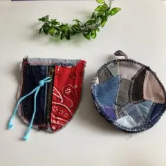 デニムリメイク　ミニポーチ　小物入れ　ポーチ　パッチワーク　ハンドメイド
