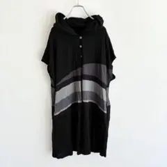 A467 半袖　カーディガン　ロング丈　ブラック　フード　フーディ　体型カバー