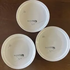 洸琳窯　手描き　雀の絵付けのお皿　3枚セットでのサムネイル