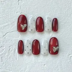 #283【現品】ネイルチップ マグネットネイル ハートホ シンプル ガーリー 赤