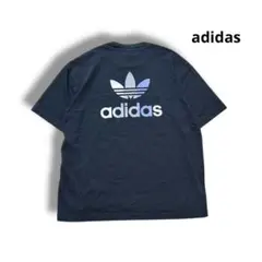 adidas Tシャツ ネイビー 両面プリント センターロゴ L トレフォイル