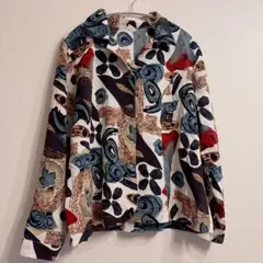 個性派 アート柄 シャツ 長袖 総柄 ボタンダウン ヴィンテージ風 海外古着