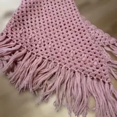 ピンク　フリンジ付き　編み物　ストール　ハンドメイド