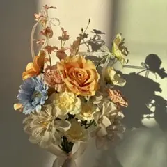 ウェディングブーケ リボンブーケ　ブートニアセット｜オレンジ系｜前撮り　和装