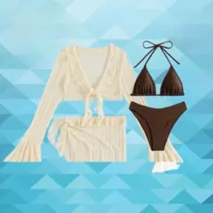 4点セット水着 長袖のカバーアップシャツ＆スカート水着