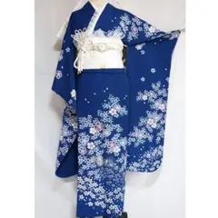 【特価品】青色桜柄■振袖単品154cm正絹成人式前撮り撮影コスプレやまとYB49のサムネイル