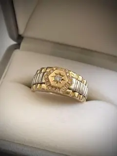 指輪 ダイヤ0．15ct□K18・プラチナ Pt900□7．6g□17号 