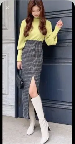【GRL】ツイードスリットロングタイトスカート M