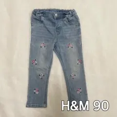 かわいい☆H&M デニムパンツ 花柄 刺繍入り 女の子 90