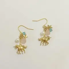 天然水　ローズクォーツ使用　ユニコーン　ピアス
