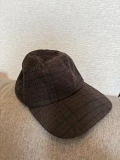 チェック柄 ウール混 キャップ ブラウンのサムネイル