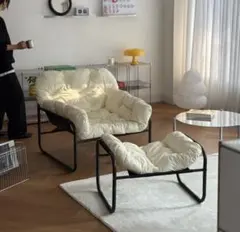 chair-03097ブラックフレームパテッドラウンジチェア 白 1人掛けソファのサムネイル