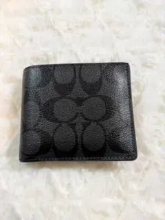 美品✨COACH コーチ シグネチャー 二つ折り財布 レザー ブラック メンズ