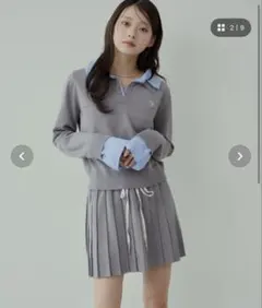 chico 刺繍入り襟付きポロニット