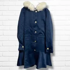 ✦美品✦ ミシェルマカロン 無地 フード付きコート XS 紺 ファー 裾フリルのサムネイル