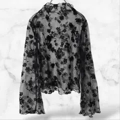 花柄シアーレースブラウス 透け感 シースルー(L)セクシー 黒 きれいめ 上品