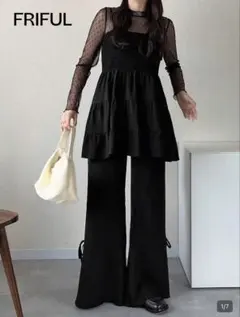 SHEIN FRIFULブラック ウエストシャーリング リボン装飾2ピースセット