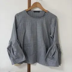 ZARA WOMAN チェック柄 フレアスリーブ ブラウス M