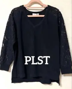 SALE‼️【美品】PLST プラステ　 黒 Vネック 綿混ニット レース袖