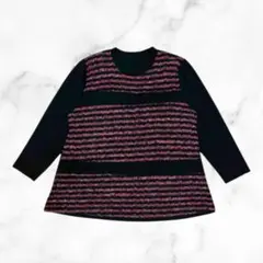 黒とピンクのストライプ長袖チュニック