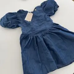 petit main デニムフリル袖ワンピース