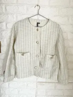 美品 HK WORKS LONDONツイードノーカラージャケット M 白