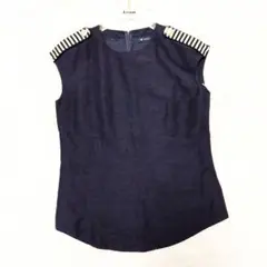 【美品】BORDERS at BALCONY リネン ノースリーブブラウス紺38