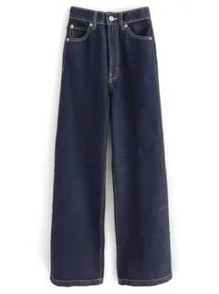 ハイウエストセミワイドデニムパンツ[fo1843] インディゴ