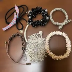ビーズ編み込みデザイン　ヘアアクセサリー（3点）とブレスレット（4点）7点セット