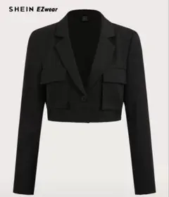 SHEIN EZwear 秋冬 襟付き フラップ ディテール クロップド ブレザのサムネイル