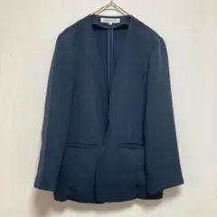 【ナチュラルビューティーベーシック】 ノーカラージャケット 長袖 ネイビー M