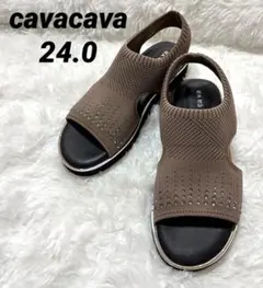 【cava cava】コンフォートサンダル ニット ビジュー付き24.0のサムネイル
